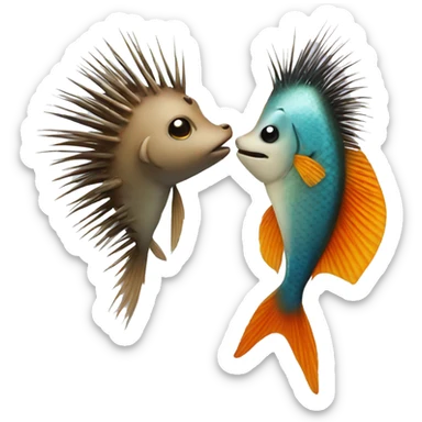 Fish and porcupine kiss sticker