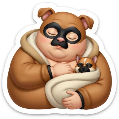 Cinematic Chubby Sleeping Boxer Portrait Emoji, Chubby and serene, with a stocky, adorable build and a smooth fawn coat accented by a distinctive black mask, eyes gently closed in peaceful slumber, Simplified yet irresistibly endearing features, highly detailed, glowing with a gentle, dreamy glow, high shine, relaxed and content, stylized with a touch of whimsy, bright and heartwarming, soft glowing outline, capturing the essence of a blissfully sleepy guardian, so comically serene it feels like it could roll out of the screen and snore with adorable charm! sticker