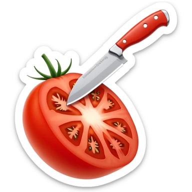 knife cutting a ripe red tomato sticker