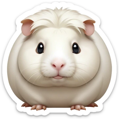 Cinematic Noble White Guinea Pig Portrait Emoji, Poised and regal, with a compact, chubby build and a pristine, well-groomed pure white coat, deep-set soulful dark eyes, Simplified yet sharp and sophisticated features, highly detailed, glowing with a soft, dignified glow, high shine, intelligent and sweet, stylized with an air of gentle purity, focused and attentive, soft glowing outline, capturing the essence of a watchful and confident little companion, so majestic it feels as though it could scurry out of the screen with effortless authority! sticker