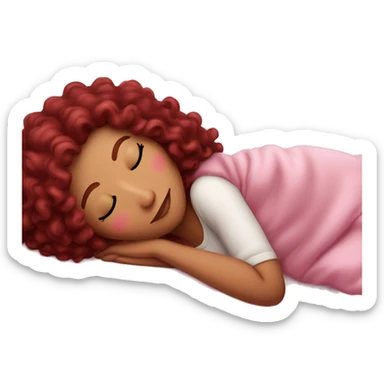 gorgeous white woman with long burgundy curly hair sleeping on pink princess bed sticker