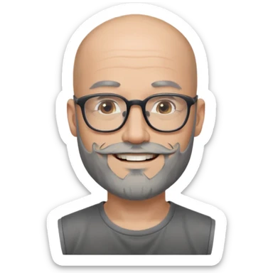 Bald man with salt and pepper beard and rectangle glasses and shoulder tattoos  sticker