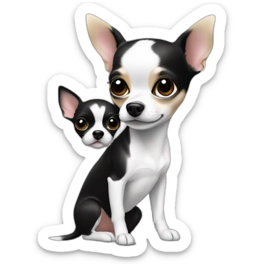 Chihuahua black and white with girl sticker