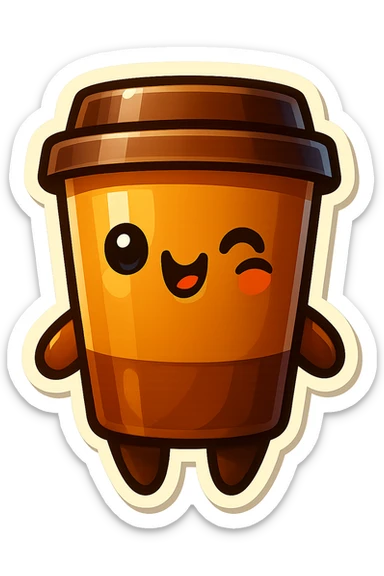Tall coffee cup, winking sticker