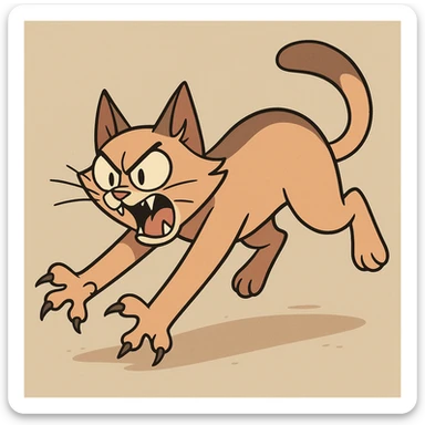 a cat launching a playful attack, cartoon style, dynamic and expressive sticker