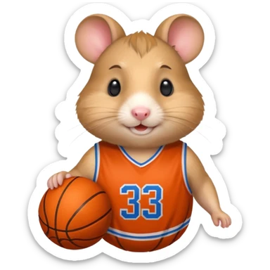 A smiling  hamster in a basketball shirt sticker