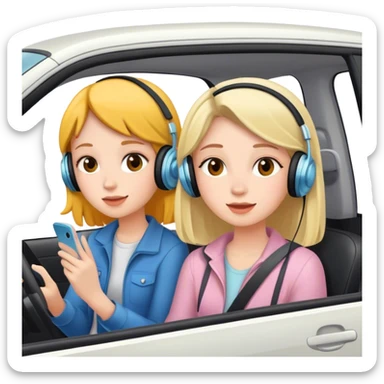 two girl in a car listening to music sticker