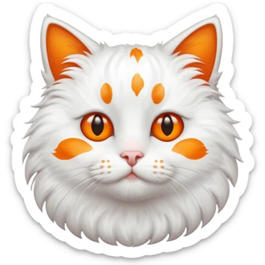 A white cat that have a orang in round part sticker