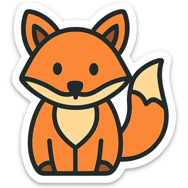 fox, lineal color icon with black outlines, simple and modern sticker