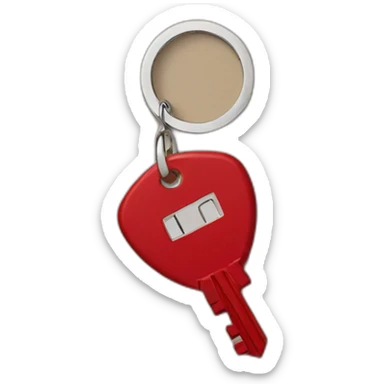 Old key attached to red float key ring sticker