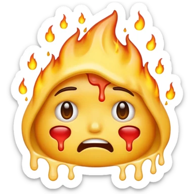 Generate an emoji that is simultaneously nervous, crying, and melting while on fire.  sticker