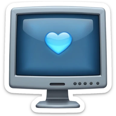 old grey computer monitor with a blue glowy screen, side angle sticker