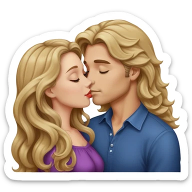 Couple Kissing, women wirth Long dark blonde Wavy Hair and men with blond hair sticker