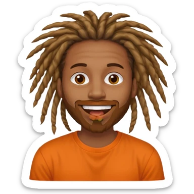 Brownskin man with long dreadlocks orange shirtblunt in mouth sticker
