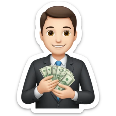 CEO with money in his hands donating to a hospital sticker