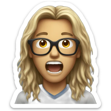 screaming boy with long hair brun glasses  sticker