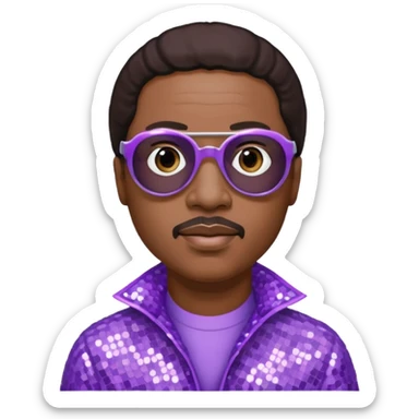 Stevie Wonder with dark brown hair, lilac sequin outfit  sticker