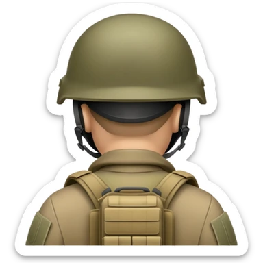 rear view of army soldier wearing combat helmet sticker