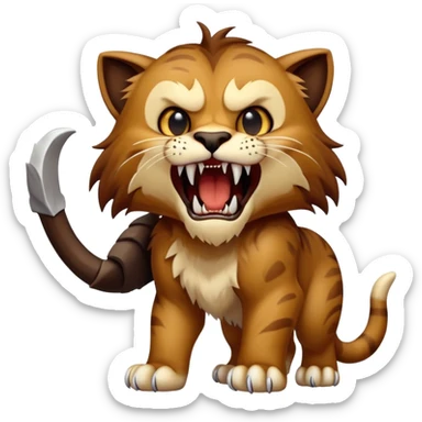 saber-toothed cat with a tiny body and gigantic canine teeth that are ten times larger than its minuscule body, extreme contrast between small body and huge fangs sticker