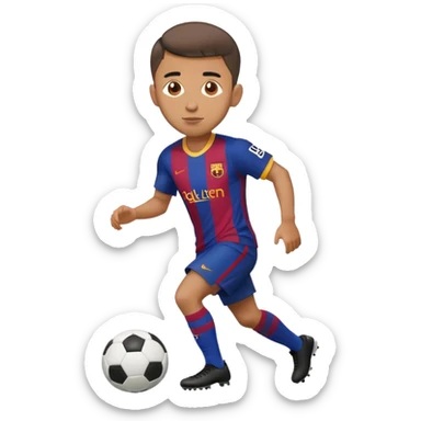 Raphinha Barcelona football player dribbling a football wearing Barcelona kit short hair sticker
