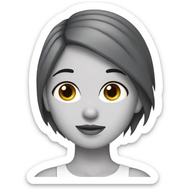 chica con piel clara y pelo negro con un gatito blanco y gris  sticker