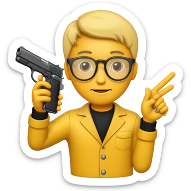 Quiero un emoji con lentes negros con una pistola automática en la mano sticker