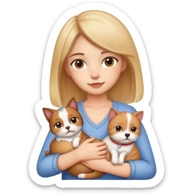 Girl holding a cat and a dog sticker