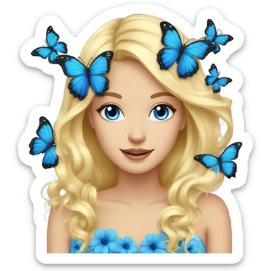 Gorgeous blond lady blue eyes with flowers and butterflies sticker