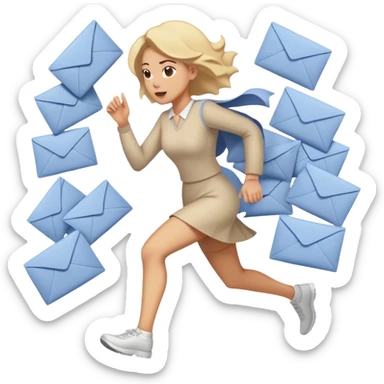 Woman running away from envelopes  sticker
