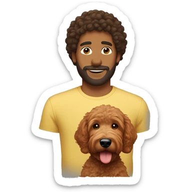 Brown man with a red goldendoodle sticker