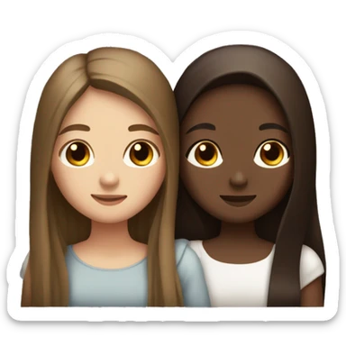 Two girls hugging one white skin  with long straight brown hair and the other with brown skin long dark brown hair  sticker