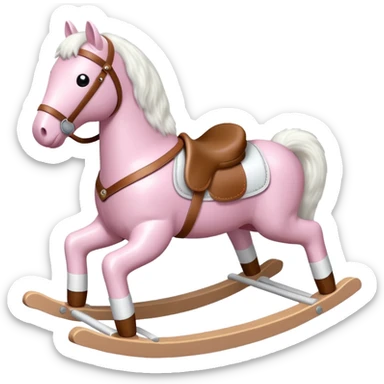 Light pink rocking horse toy for kids with a white saddle and white legs sticker