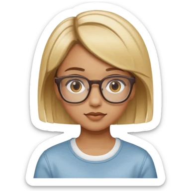 Una chica de piel morena clara con cabello corto de color rubio en mechones y lentes cuadrados sticker