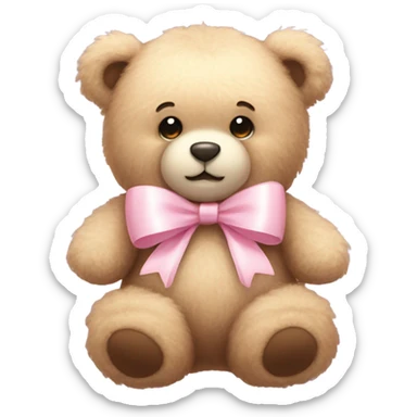 Fluffy teddy bear with light pink bow  sticker