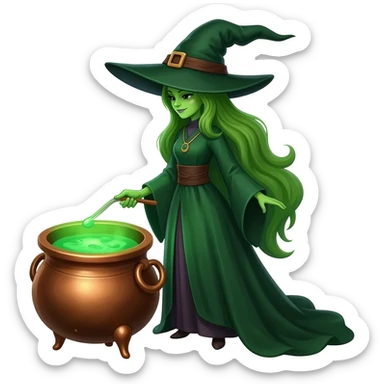 green witch cooking potion sticker
