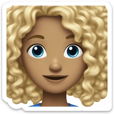 blonde girl smiling outdoors with curly hair and blue eyes sticker