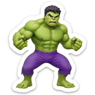 the Hulk smashing pose green skin purple pants emoji sticker