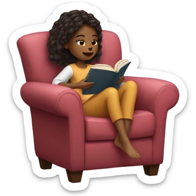 girl reading a book in cozy chair  sticker