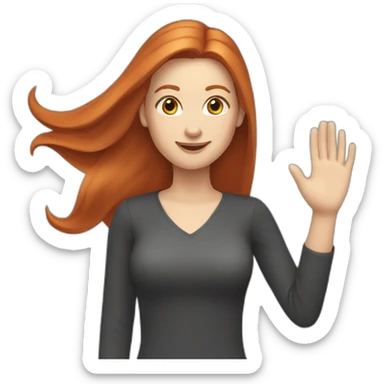 redhead white woman with medium long straight hair, waving sticker