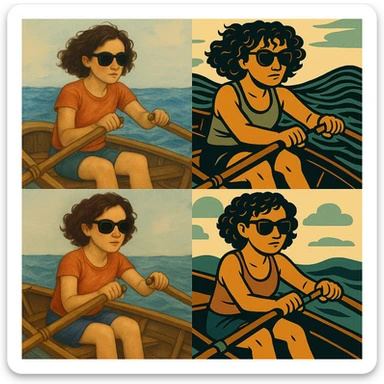 Kıvırcık saçlı, kürek çeken kızın güneş gözlüğü takmasını sağla sticker