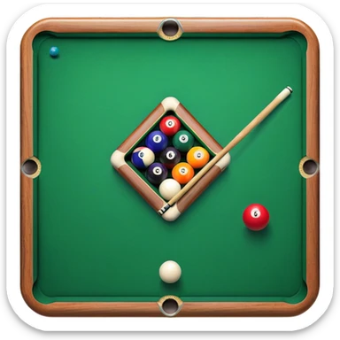A close-up of a pool cue aimed at a set of colorful billiard balls resting on a green felt table. The focus is on the cue stick and the arrangement of balls, with subtle details of the game’s texture and atmosphere, emphasizing the precision and skill of billiards. sticker
