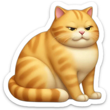 A fat golden cat sits with a big belly due to overeating and sighs sticker