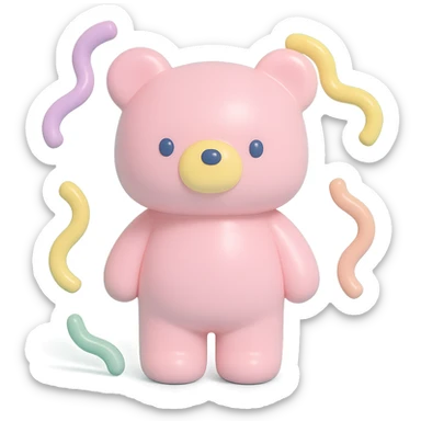 bear with swirly streamers around in vinyl figure style sticker