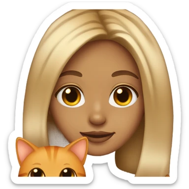 Tan girl with blonde balayage and brown eyes holding an orange cat sticker