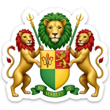 Bob Marley heraldic crest with ethiopian lions and colors sticker