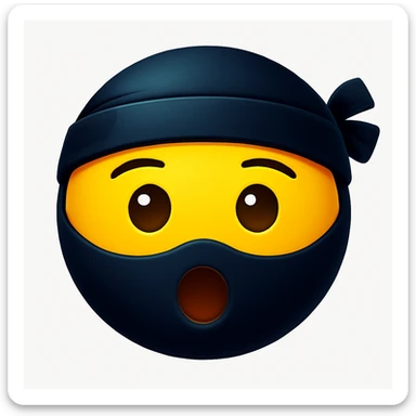 Make the ninja look exactly like the reference image, but only show the face, remove the weapon, and make the ninja look surprised. Keep the emoji style and the same colors. The style is emoji, which is apple style emojis with concise prompts. sticker