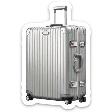 Rimowa silver suitcase with stickers on it sticker