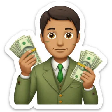 man holding money sticker