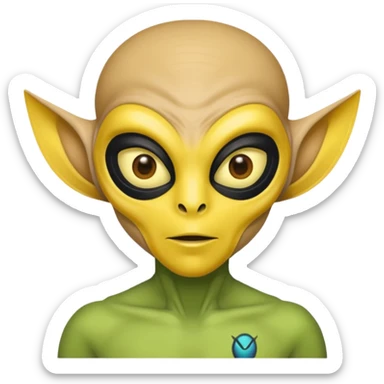 an alien with yellow mask and shirt, half upon
 sticker