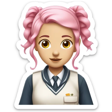 Girl with pink hair, two pigtails, pink eyes wearing a cachi school uniform  sticker